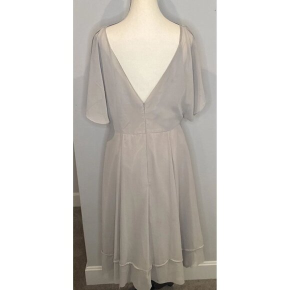 Jenny Yoo Collection Womens Taupe Flutter Sleeve Raw Hem Midi Dress Sz 12 - Picture 5 of 15